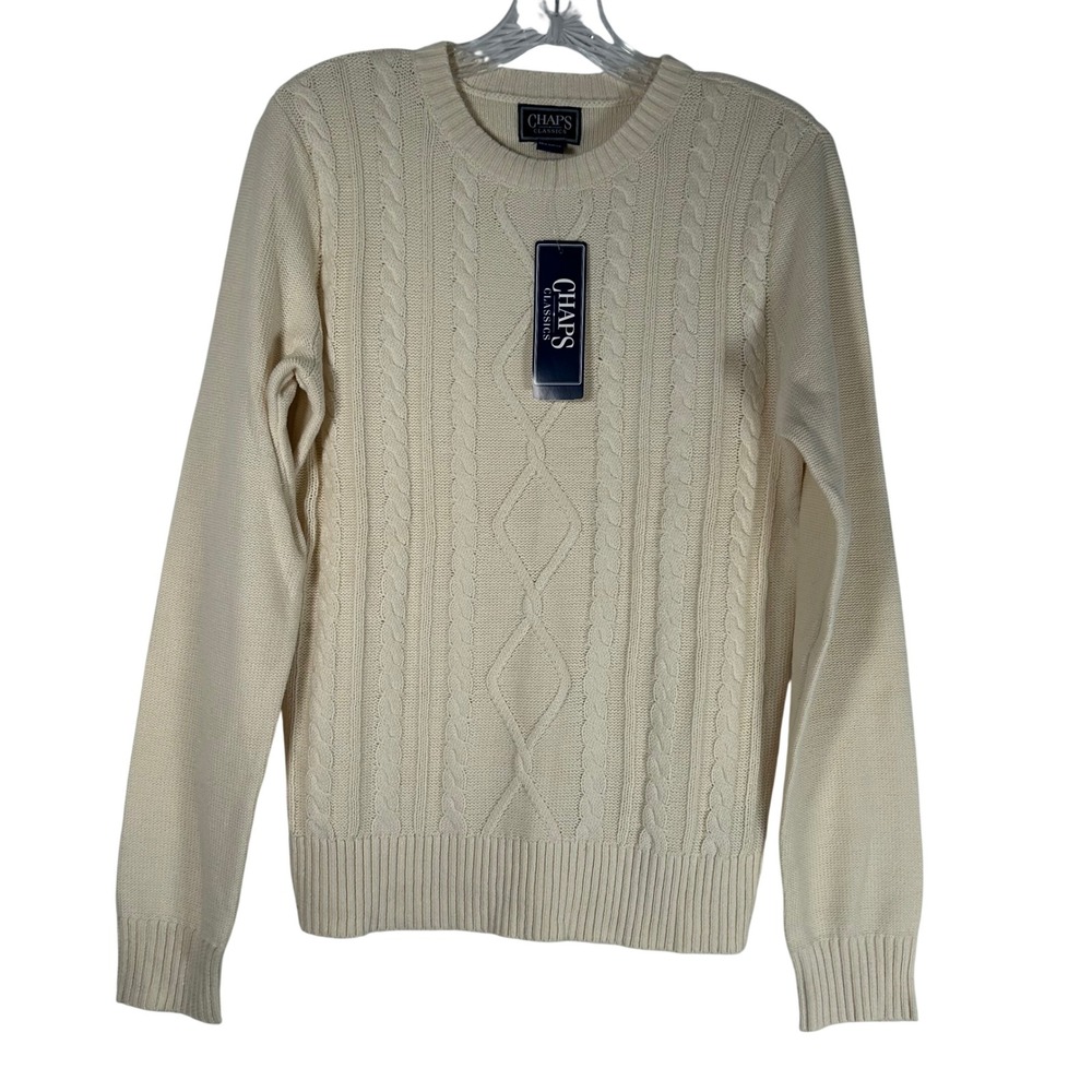 Chaps Classics Womens Large Cream Cable Knit Crewneck Sweater Fisherman NWT